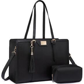 T's Luxury Laptop Tote Bag For Women 15.6 Inch Bag Vegan Leather Briefcase Computer Bag With Clutch Purse For Office Business,Travel, Black.