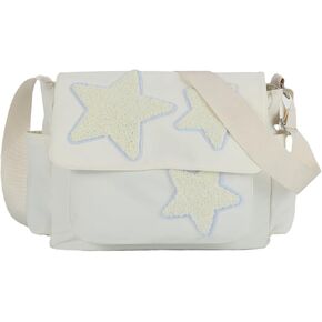 Lanpet Aesthetic Messenger Bag, Y2K Star Canvas Shoulder Bag,Cute Tote Bags,Nylon Casual Crossbody Bags for Women,Black