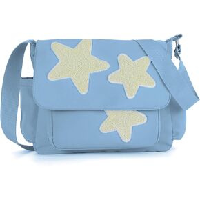 Lanpet Aesthetic Messenger Bag, Y2K Star Canvas Shoulder Bag,Cute Tote Bags,Nylon Casual Crossbody Bags for Women,Black