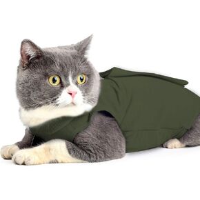 Cat Wound Surgery Recovery Suit for Abdominal Wounds or Skin Diseases, After Surgery Wear, Pajama Suit, E-Collar Alternative for Cats (M, ArmyGreen)