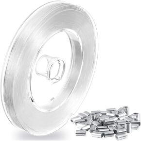 Strong Clear Nylon Fish Wire for Hanging Christmas Decor and 50 Loop Sleeve (109 Yd.)