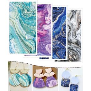 Puocaon Polymer Clay Transfer Paper - 4 Design 20 Pcs Fluid Marble Transfer Sheets for Polymer Clay, Transfer Paper Designs for Polymer Clay, Magic Transfer Paper for Polymer Clay Jewelry Making