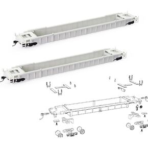 2pcs HO Scale 1:87 Blank Unassembled White 40' and 53' Well Car Model Railway Wagon (2pcs 49ft Well car)