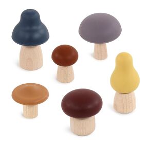 Hudson Baby 6pc Wood and Silicone Mushroom Toy Set, Light, One Size