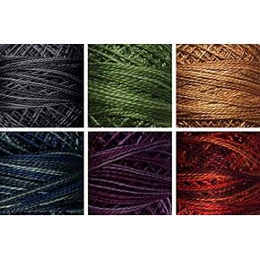 Valdani Perle Cotton Size ~12~ Embroidery Thread Sampler Set - 6 Colors, 109 Yards Each (Ballad - Dark Variegates)