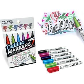 ArtSkills Metallic Markers with Color Outline, Permanent Metallic Outline Shimmer Markers, 6 pc