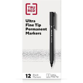 Staples Pen Permanent Markers, Ultra Fine Tip, Black, 12/Pack (TR54534)