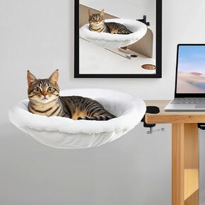 XANGNIER Cat Desk Bed,Table Nest Cat Bed with 2 Winter/Summer Replaceable Pet Mats,Cat Hammock for Your Desk,Indoor Desk Perch for Cats Up to 50 Lbs,Unique and Modern Cat Furniture