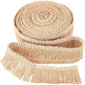 GORGECRAFT 5.5Yds x 1.3 Inch Burlap Fringe Trim Tassel Jute Lace Sewing Chainette Fringe Fibre Trimmings Flat Jute Cord Handmade Hemp Rope Brush Fringe Basic Trim Collection for Latin Wedding Dress