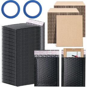 362 Pcs Trading Card Shipping Protector Set Include 240 Corrugated Cardboard Sheets 120 White Poly Bubble Mailers, Card Mailers Padded Envelopes and 2 Masking Tape for Trading Card Packaging (Black)