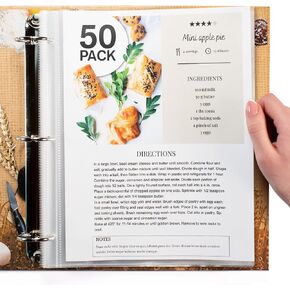 Full Size 4x6 for 8.5x11 Pack of 25 Recipe Card Protectors Top-Loading Crystal Clear Recipe Card Sleeves with 2 Pockets for 3 Ring Binder, Plastic Index Card Protector for Kitchen Cookbook