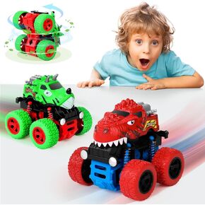 Dinosaur Toys for 3 4 5 Year Old Boys, 2 Pack Push & Pull Friction Powered Dinosaur Monster Truck, Dino Cars for Kids 3-5 Year Old Christmas Birthday Gifts