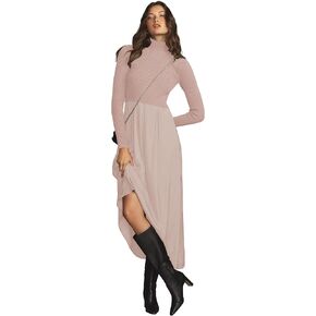 Womes Mock Turtleneck Long Sleeve Ribbed Knit Pullover Tops Fashion Long Maxi Dress