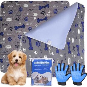 Washable Pee Pads for Dogs by Pawrific Lifestyle - 2 Pack (Pink) Super Absorbent Reusable Puppy Pads with Pet Grooming Gloves, Dog Pads Washable Waterproof, Leak-Proof & Non-Slip (34 x 36)