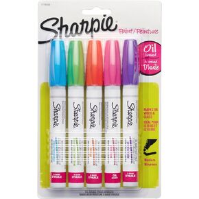 Sharpie Medium Point Oil-Based Opaque Paint Markers 5/Pkg-Aqua, Orange, Lime, Green, Pink & Purple
