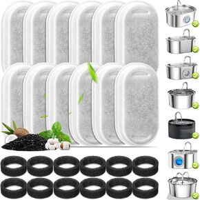 4 Pack Cat Water Fountain Filters, Replacement Filters & Pre-Filter Sponges for 3.2L/108Oz & 67oz/2L Stainless Steel Pet Fountain