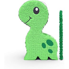 Green Dinosaur Party Piñata with small stick - 17.5"x11"x 5" Perfect for Birthday Dinosaur Theme Parties, Party Decor, Roar T-rex and Jurassic kids theme decorations