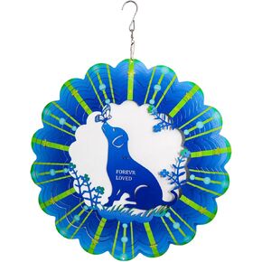 Metal Blue Hanging Wind Spinner - Forever Loved Dog Memorial Gift, Dog Memorial Gifts for Loss of Dog, Dog Bereavement Gifts, Sympathy and Bereavement Ornament for Dog Lovers
