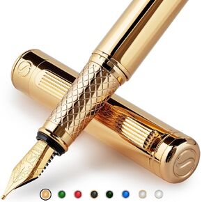 Scriveiner Silver Chrome Fountain Pen - Stunning Luxury Pen with 24K Gold Finish, Schmidt 18K Gilded Nib (Medium), Best Pen Gift Set for Men & Women, Professional, Executive Office, Nice Designer Pens