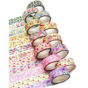 Benvo 12 Rolls Floral Washi Tape 15 mm Wide Flower Masking Tape Decorative Paper Tape for Journals, Scrapbooks,Vision Boards, Planners, Envelope DIY(5m Long Each Roll, 12 Flowers Pattern B)