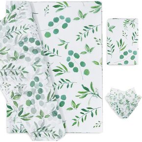 Whaline 100 Sheet Eucalyptus Tissue Paper Greenery Wrapping Paper Summer Tissue Paper 14 x 20in Green Leaves Gift Wrapping Paper Art Paper for Jungle Party Baby Bridal Shower Birthday Wedding Decor