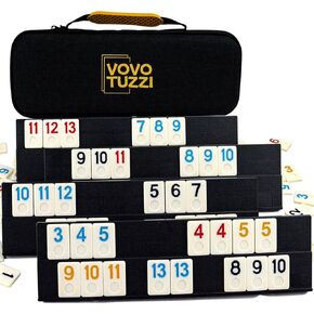 Rummy Cube Game, 106 Rummy Tiles Game Set with 4 Anti-Skid Trays, Travel Rummy Game with Portable EVA Hard Case for Travel, Family Classic Board Games