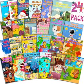 24Pack Small Coloring Books for Kids Ages 4-8, Bulk Coloring Books for Kids Ages 2-6-12, Kids Coloring Books Bulk, Kids Birthday Party Favors Classroom Activity Supplies Includes Dinosaur Animal