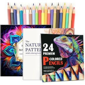 2Pcs Mandala Adult Coloring Books with 24 Count Colored Pencils, Mandala Relaxing Coloring Books with Colored Pencils for Women, Gift for Adult to Relax, Anxiety and Depression