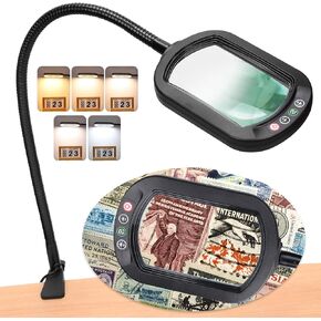 VEEMAGNI 10X Magnifying Glass with Light and Clamp, Rectangle 24" Gooseneck Magnifier with Stand, 5 Color Modes Dimmable LED Lighted Desk Lamp, Hands Free Magnifier for Reading Painting Crafts Jewelry