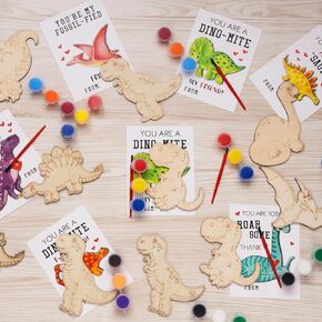 GOGREENWOVEN Dinosaur Party Favors - 24 PCS Dinosaur Birthday Party Supplies - Dinosaur Cards with Wood Painting Crafts Bulk - Thank You for Coming Gifts for Kids Boys Girls Toddler