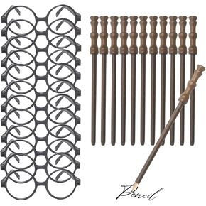 Wizard Theme Party Favors - Wand Pencils, Wizard Glasses with Round Frame No Lenses for Kid Student Magic Birthday Gift, School Party Supplies ,Halloween Decor,12pcs each