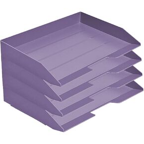 Acrimet Stackable Letter Tray 4 Tier Side Load, Plastic, Desktop File Organizer (Solid Purple Color)