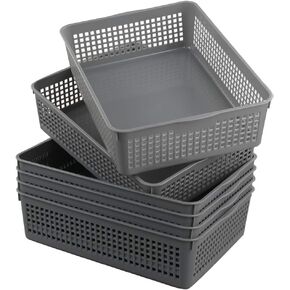 6 Packs Grey Plastic Basket Trays, A4 Office Paper Tray
