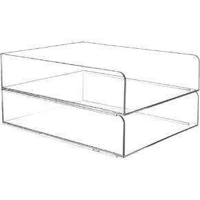 QWORK Clear Acrylic Desk Organizer - 2 Tier Vertical Stackable Paper Tray Organizers, High Capacity File Organizer