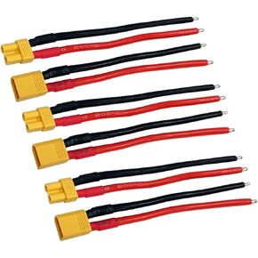 6Pcs 3Pairs XT30 XT 30 XT-30 Plug Male Female 2.0mm Gold Plated Pins Connector with 14AWG 100mm Silicon Wire Cable Leads for RC LiPo Battery FPV (RCXT3014W10-6F)