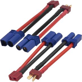 2Pairs Vgoohobby EC5 Style Plugs to Deans T Plugs Male Female Connectors Adapter with 12AWG 8CM Silicone Wire for RC FPV Drone Car Truck Battery Charger ESC
