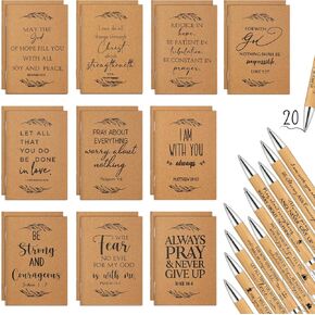 Fuutreo 40 Pcs Christian Gift Bible Verse Prayer Journals Bible Pens Inspirational Religious Notebook Mini Scripture Pocket Notepad Easter Gifts for Church Men Women Pastor's Wife (Classic Style)