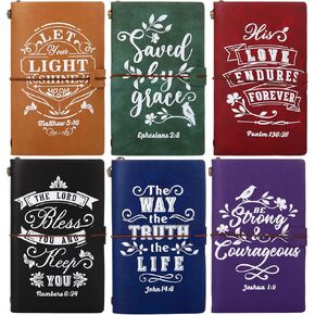 Yeaqee 6 Pcs Christmas Christian Leather Journal Notebooks for Women Refillable Inspirational Embossed Religious Bible Verse Leather Journals for Mom Dad Son Birthday Encouragement Gift(Brown)
