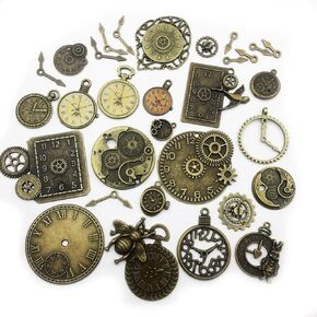Youdiyla 100 جرام Steampunk ساعة الوجه مؤشر سحر قلادة، مزيج من قلادة معدنية عتيقة لوازم النتائج لصنع المجوهرات (برونزية HM71)