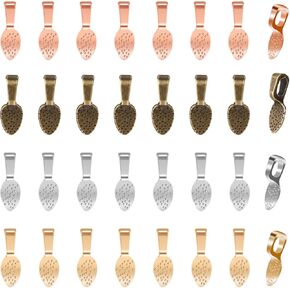 Bewudy 100 Pcs Spoon Glue On Bails, Pendants Flat Pendant Bails, Plated Small Pendant Bails Necklace Bails Oval Glue On Earring Bails for DIY Crafts And Jewelry Making Supplies (4 Colors)