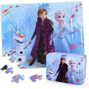 Puzzles for Kids Ages 4-8,Kids Puzzles in a Metal Box,Winter Princess Puzzles,Children Boys Girls Learning Educational Puzzles Packed in Tin Box,100 Pieces