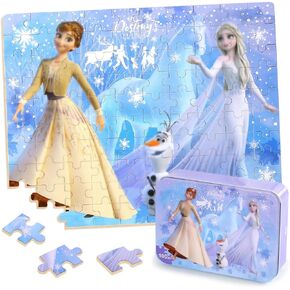 Puzzles for Kids Ages 4-8,Kids Puzzles in a Metal Box,Winter Princess Puzzles,Children Boys Girls Learning Educational Puzzles Packed in Tin Box,100 Pieces