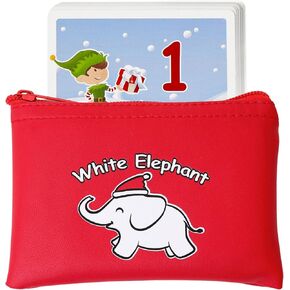 Apostrophe Games White Elephant Card Set, 50 Christmas Themed Cards and Carrying Pouch, White Elephant Exchange Card Set