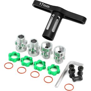 12mm to 17mm Hex Adapter, 1/10 Slash 4wd 2wd Wheel Hubs Adapters, 4Pcs Aluminum 12mm Hex Adapter with Hex Wrench for 1/10 Slash Rustler Stampede Bandit 4wd 2wd Upgrades (Green)