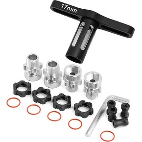 12mm to 17mm Hex Adapter, 1/10 Slash 4wd 2wd Wheel Hubs Adapters, 4Pcs Aluminum 12mm Hex Adapter with Hex Wrench for 1/10 Slash Rustler Stampede Bandit 4wd 2wd Upgrades (Green)