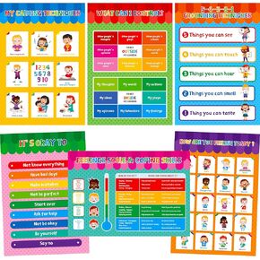 6 PCS Feelings Chart, Calming Corner Posters with PET Film Mental Health Therapy Posters Psychological Well-being Poster for Coping Mechanisms & Stress Management, Home Office Use (16" x 12")