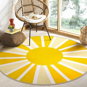 سجاد منطقة Lahome Sun Print قابل للغسل في الغسالة - 5x7 لغرفة المعيشة، سجادة كبيرة غير قابلة للانزلاق لحضانة الأطفال من Boho لغرفة النوم والمدخل وغرفة الطعام وديكور المكتب (5'x7'، شمس قوس قزح)