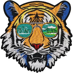 The Sunglasses Tiger Patch – 4 inches, Cool Colorful Tiger Iron On Patch – Embroidered Big Tiger Patches for Jackets