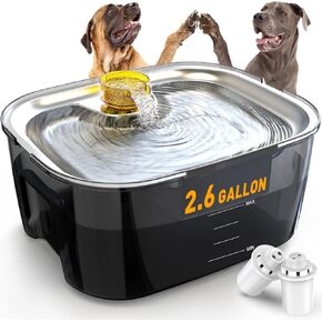 Dog Water Fountain for Large Dogs 2.6 Gallons, SwSun 10L Pet Cat Water Fountain with Stainless Steel Water Bowl, Automatic Dog Water Bowl Dispenser