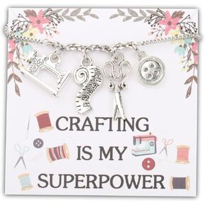 PLITI Sewing Bracelet Seamstress Gift Quilting Gift Crafting Is My Superpower Sewing Machines Charm For Sewing Lover